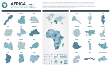 Vector maps set.  High detailed 46 maps of African countries wit clipart