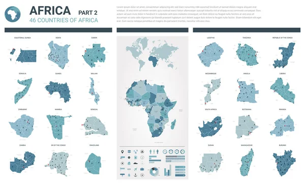 Conjunto de mapas vectoriales. Alto detallado 46 mapas de los países africanos ingenio — Vector de stock