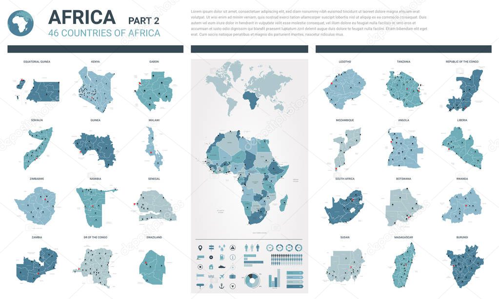 Vector maps set.  High detailed 46 maps of African countries wit