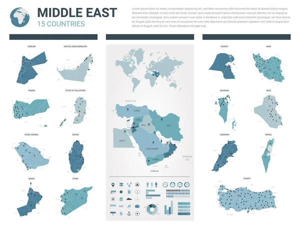Μικροβιοφορέας maps σύνολο. Υψηλής λεπτομερείς 15 χάρτες της Μέσης Ανατολής — Διανυσματικό Αρχείο