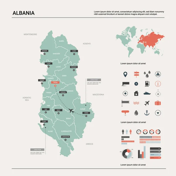 Mapa vectorial de Albania  . — Vector de stock