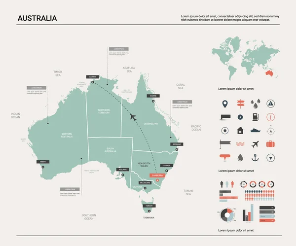 Mapa vectorial de Australia  . — Vector de stock