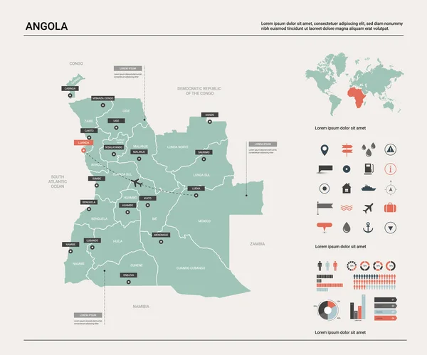 Mapa vectorial de Angola  . — Vector de stock