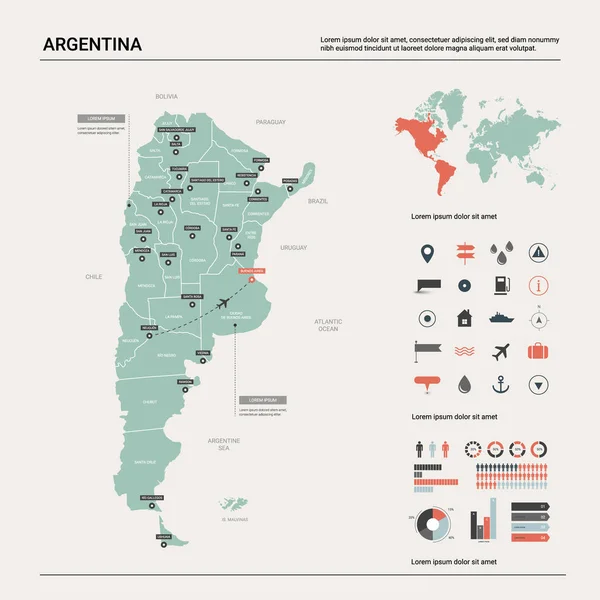 Mapa vectorial de Argentina. Mapa detallado del país — Vector de stock