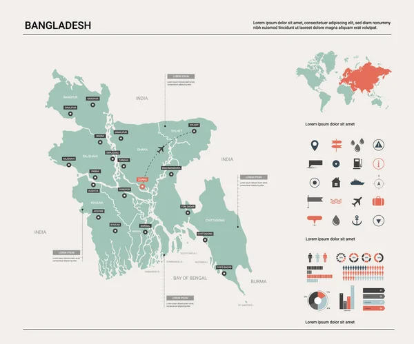 Mapa vectorial de Bangladesh  . — Vector de stock