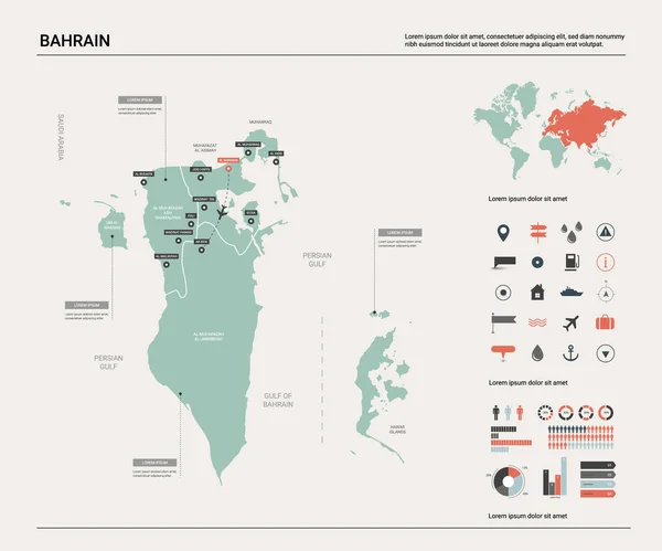 Mapa vectorial de Bahréin . — Vector de stock