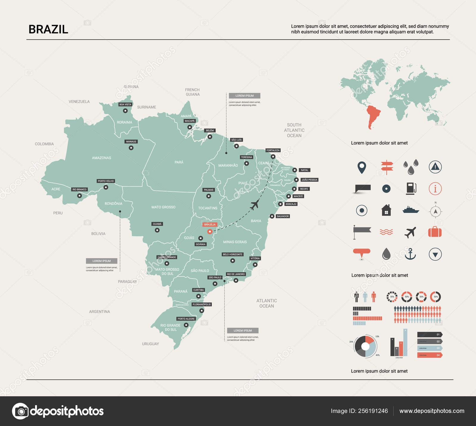 Brazil Political Map With Capital Brasilia, National Borders And