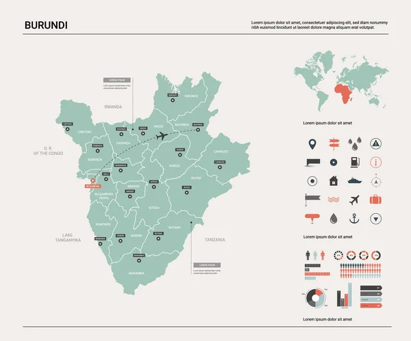 Vektorová mapa Burundi. — Stockový vektor