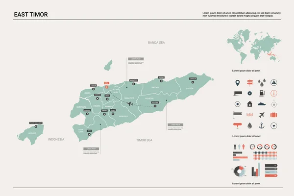 Mapa vectorial de Timor Oriental . — Vector de stock