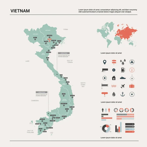 Mapa vectorial de Vietnam . — Vector de stock