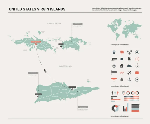 Mapa vectorial de Islas Vírgenes de los Estados Unidos . — Vector de stock