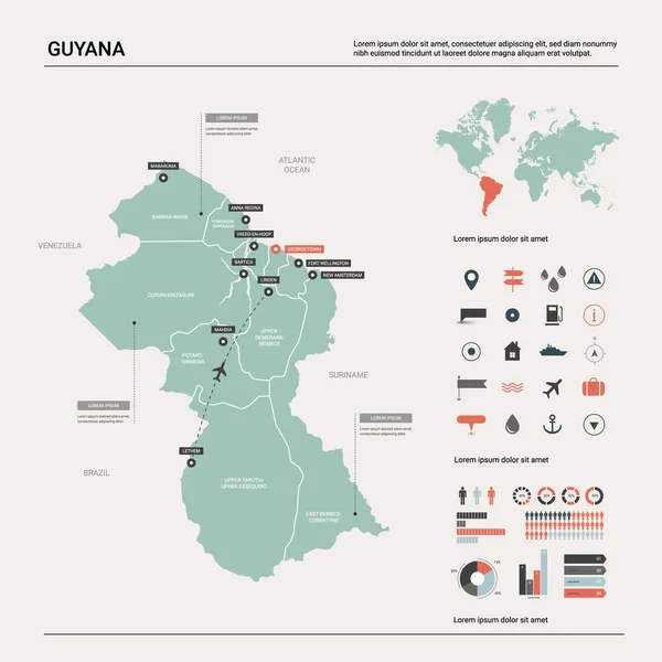 Mapa vectorial de Guyana . — Vector de stock