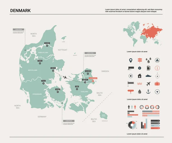 デンマークのベクトル地図. — ストックベクタ