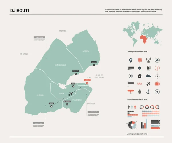 Mapa vectorial de Yibuti . — Vector de stock