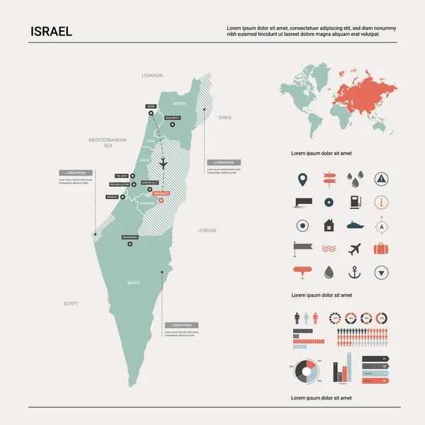 Mapa vectorial de Israel . — Vector de stock