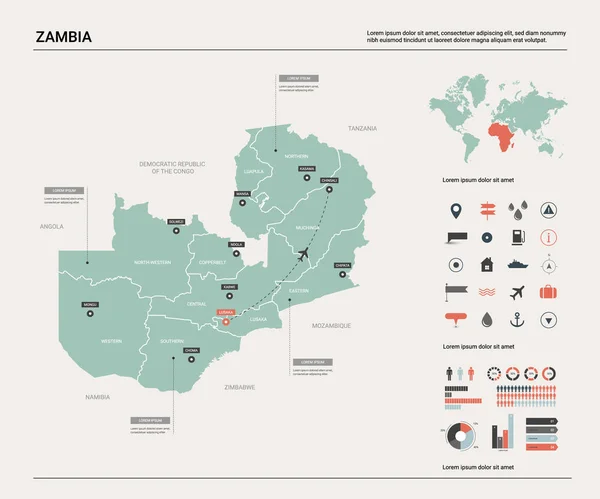 Mapa vectorial de Zambia . — Vector de stock