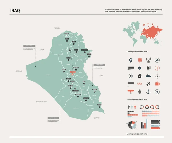 Mapa vetorial do Iraque . —  Vetores de Stock