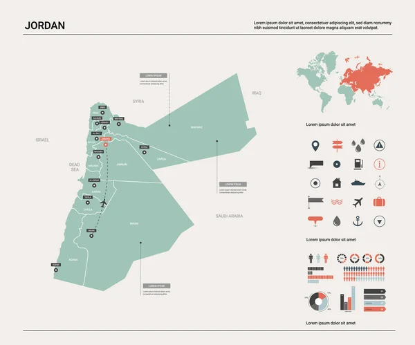 Mapa vectorial de Jordania . — Vector de stock