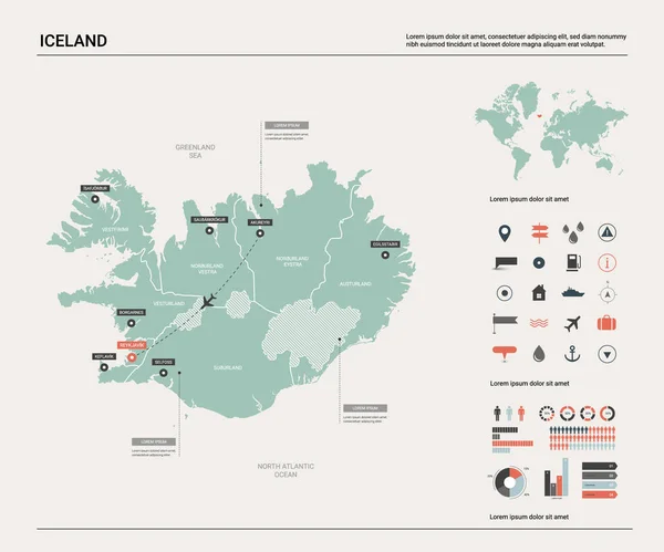 Mapa vectorial de Islandia . — Vector de stock