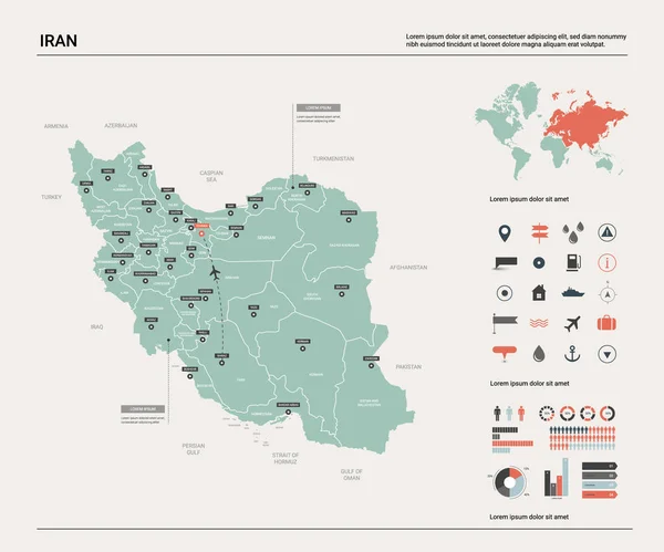 Mapa vectorial de Irán . — Vector de stock