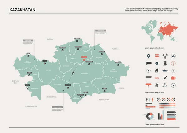 Mapa vectorial de Kazajstán . — Vector de stock