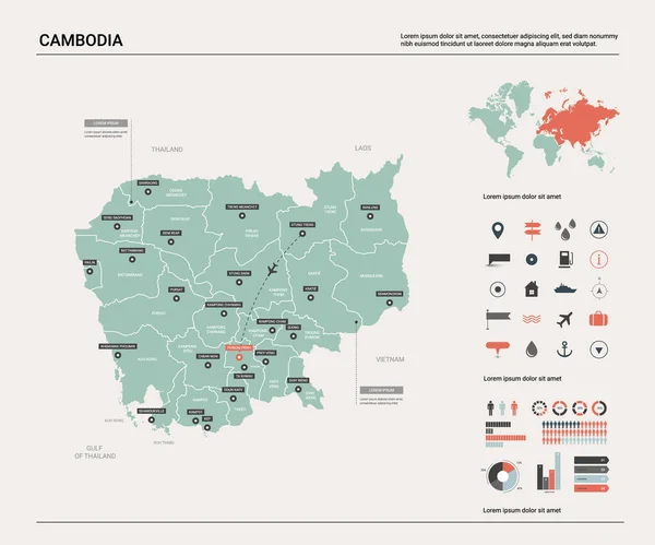 Mapa vectorial de cambodia . — Archivo Imágenes Vectoriales