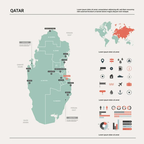Mapa vectorial de Qatar . — Vector de stock