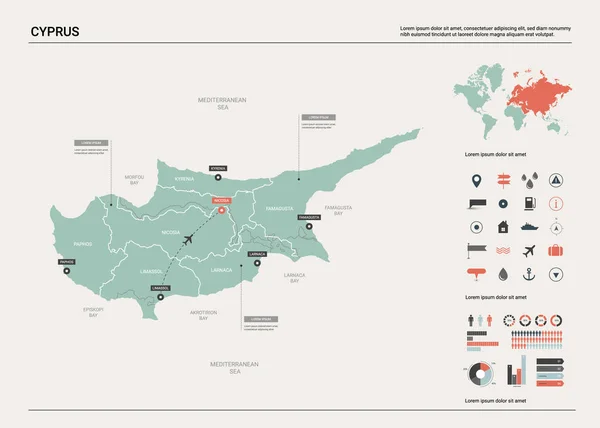 Mapa vectorial de Chipre . — Vector de stock