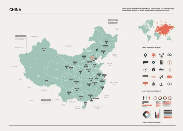 Mapa vectorial de China . — Vector de stock