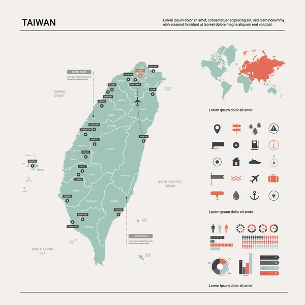 Mapa vectorial de Taiwán . — Vector de stock