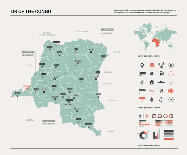 Mapa vectorial de la República Democrática del Congo . — Vector de stock