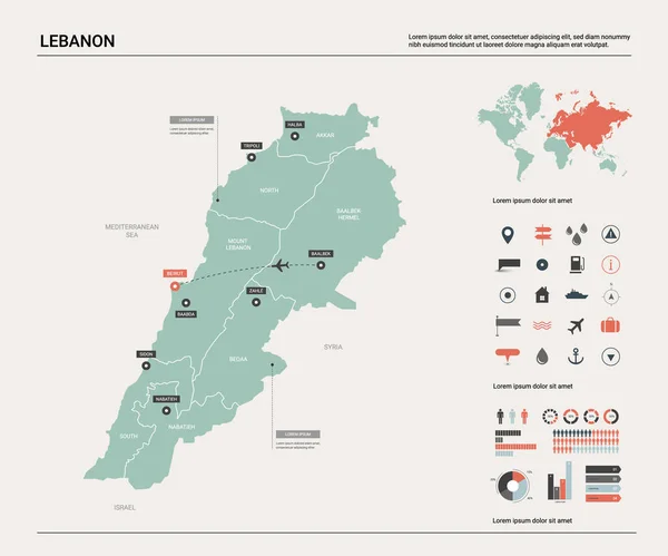 Mapa vectorial de Líbano . — Vector de stock