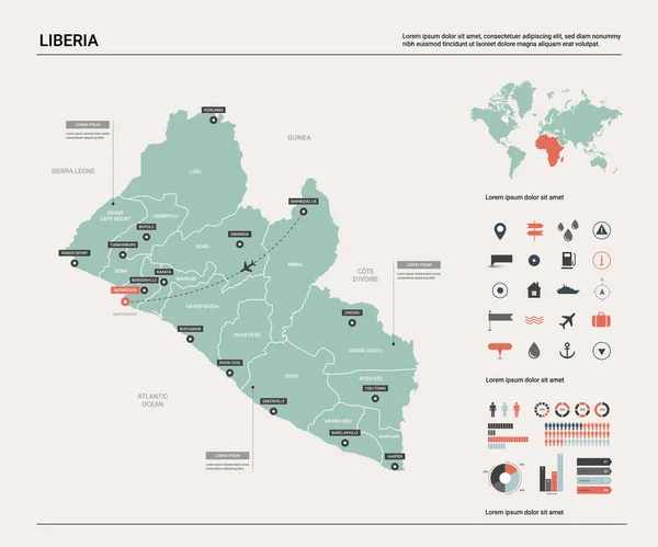 Mapa vectorial de Liberia . — Vector de stock
