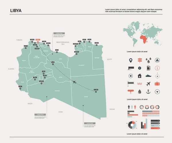 Mapa vectorial de Libia . — Vector de stock