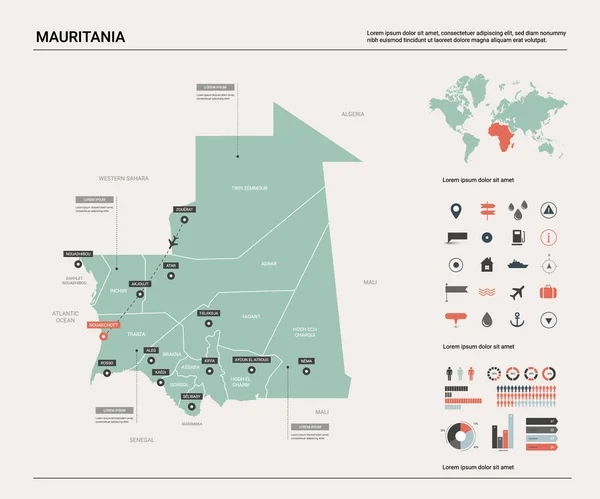 Mapa vectorial de Mauritania . — Vector de stock