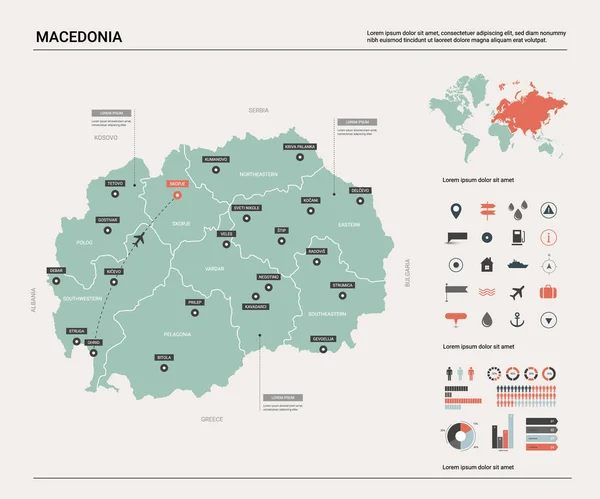 Mapa vectorial de Macedonia . — Vector de stock