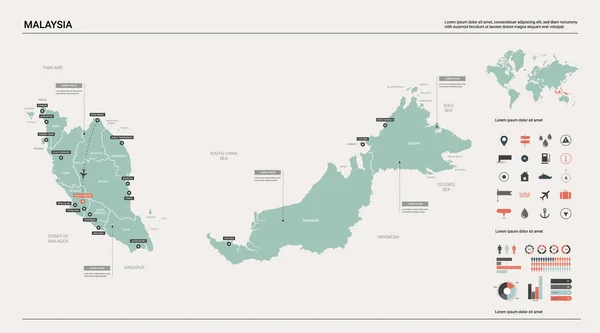 Vector mapa de Malasia . — Archivo Imágenes Vectoriales