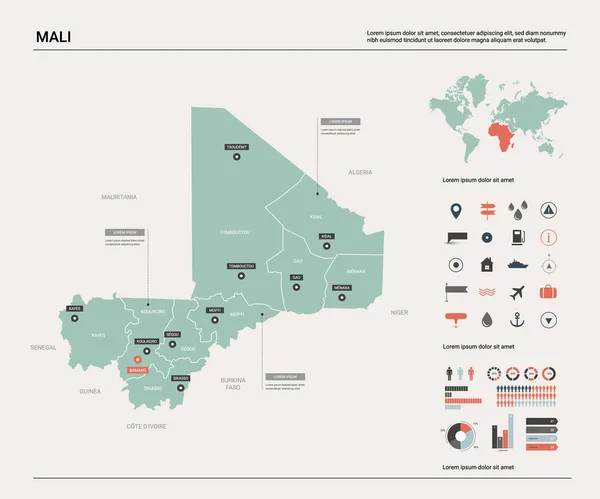 Mapa vectorial de Malí . — Vector de stock