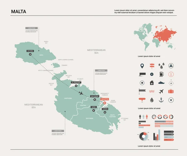 Mapa vectorial de Malta . — Vector de stock