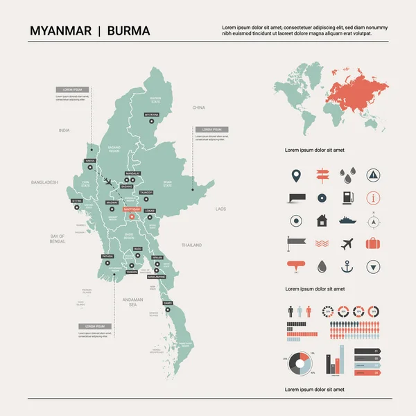 Διανυσματικό χάρτη της Μιανμάρ. — Διανυσματικό Αρχείο