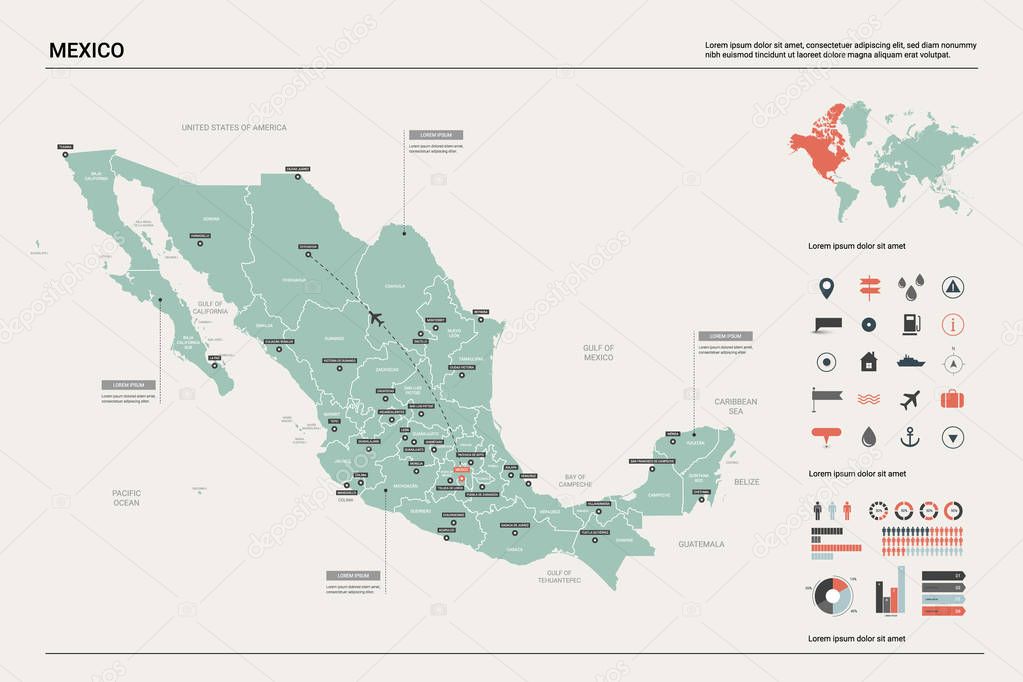 Vector map of Mexico. 