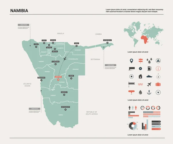 Mapa vectorial de Namibia . — Vector de stock