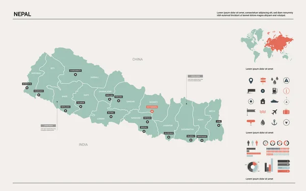 Mapa vectorial de Nepal . — Vector de stock