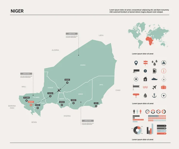 Mapa vectorial de Níger . — Vector de stock