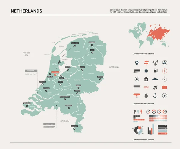 Mapa vectorial de Países Bajos . — Vector de stock