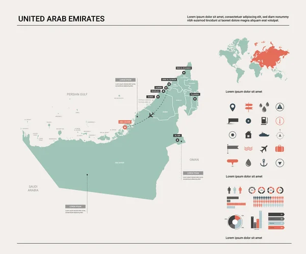 Mapa vectorial de Emiratos Árabes Unidos . — Archivo Imágenes Vectoriales