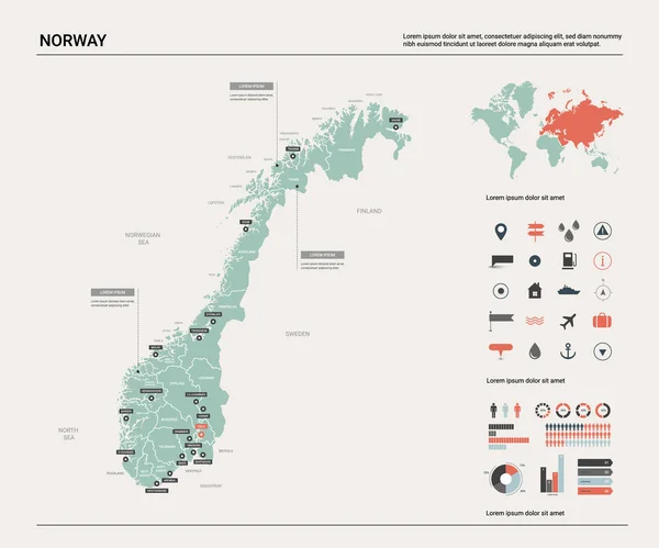 Vektorkart over Norge . – stockvektor