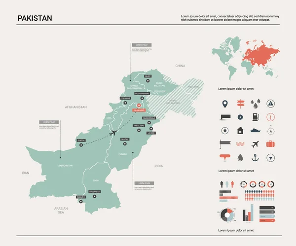 Mapa vectorial de Pakistán . — Vector de stock