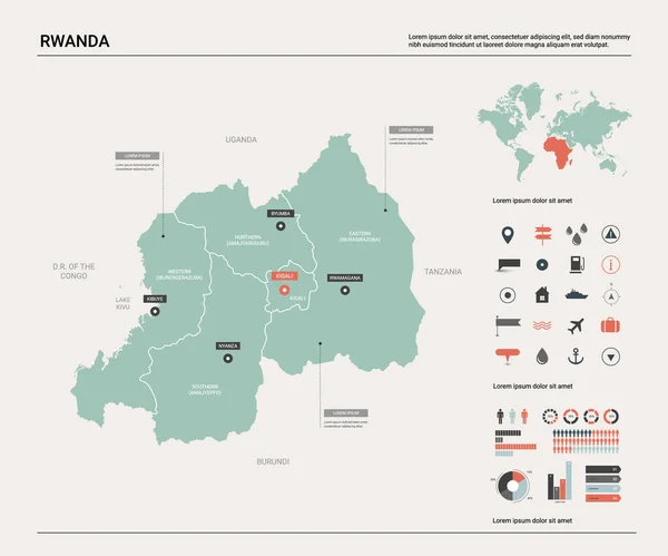 Mapa vectorial de Ruanda . — Vector de stock