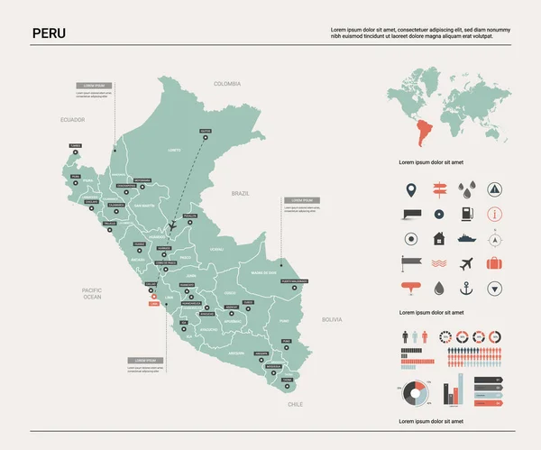 Mapa vectorial de Perú . — Vector de stock